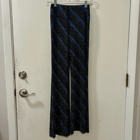 Hi Sense Womens Black Blue Glitter Pull On Low Rise Wide Leg Pants 70s 90s Sz SM - Picture 5 of 9